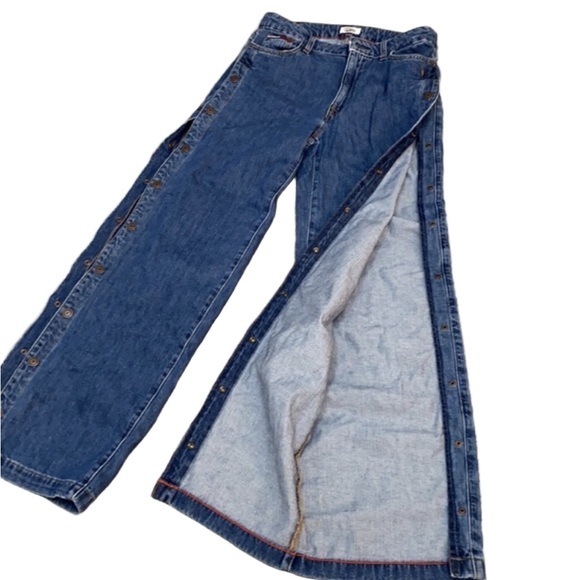 Y2K Vintage Tommy Hilfiger Wide Leg High Rise Side Snap Jeans 28W 31L Streetwear - Picture 15 of 15